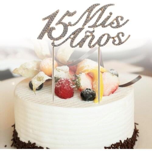 Sparkling Bling Number 15 Mis Anos Letters Cake Topper Rhinestone Alloy Cupcake Picks Birthday Party Decoration Supplies