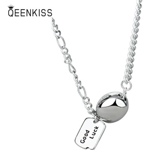 QUEENKISS NC686 Jewelry Wholesale Fashion Lady Girl Birthday Wedding Gift Round Square Good Luck 925 Sterling Silver Necklace