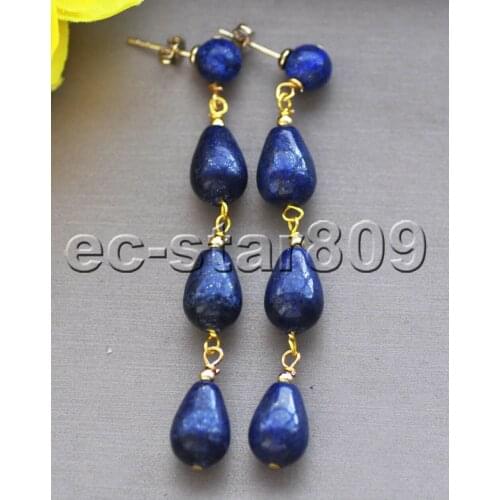 Z11123 12mm Blue Lapis lazuli Drop Dangle Gold-plating Earring