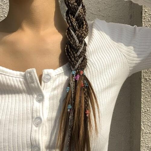 Ethnic Style Geometric Long Tassel Braided Hair Clip European and American Simple Tied Hair Thin Chain Side Clip Hair Accessory