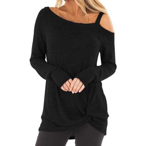 Plus Size Off Shoulder Womens Tops And Blouses Womens Casual Soft Long Sleeves O Neck Knot Sid Blouses Vetement Femme 2021