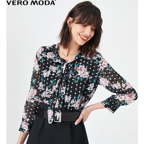 Vero Moda Women Vintage Print Polka Dot Lace-up Chiffon Shirt | 320231541