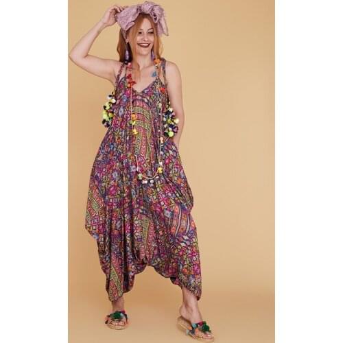 Women Rug Pattern Pompom Baggy Boho Summer Jumpsuit New Fashion 2021 Authentic Bohemian Style Clothes Playsuit