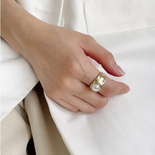 Amaiyllis S925 Sterling Silver Pearl Open Ring Fashion Personality Temperament Index Finger Ring For Female Jewelry