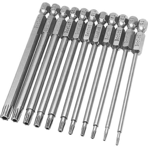 11pcs T6-T40 100mm Magnetic Torx Screwdriver Bits 1/4 Inch Hex Shank