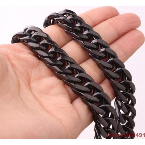 15mm Heavy Wide Chain Mens Black Color Stainless Steel Double Link Curb Chain Necklace 18"-40"