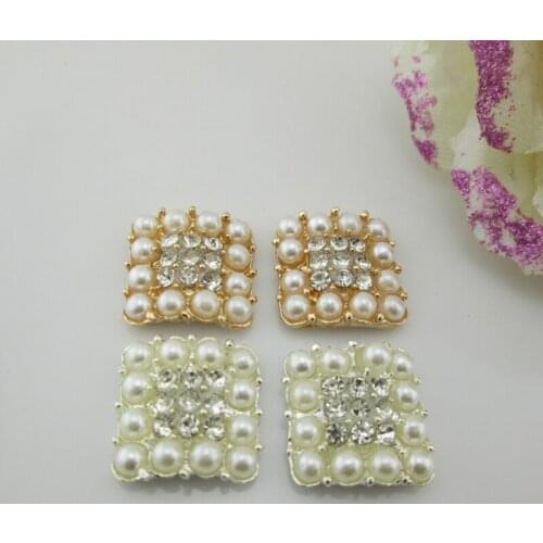 BT243 18mm)5pcs square flatback pearl rhinestone alloy buttons