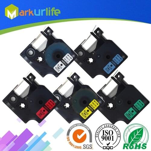 5 PCS/Lot Label Maker for DYMO Self-Adhesive D1 Tape 40913,40916,40917,40918,40919 (9mm*7m) Black on White/Blue/Yellow/Green/Red