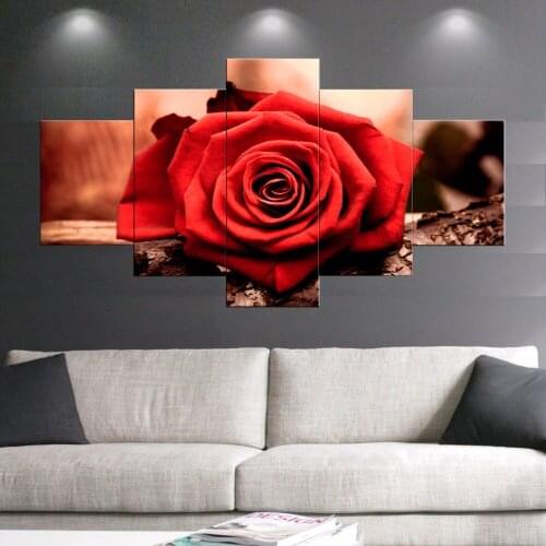 5 Pcs Print Posters Love Red Flowers Faith Roses Painting Modern Home Decor Wall Art Picture Oil Painting On Canvas For Bedroom