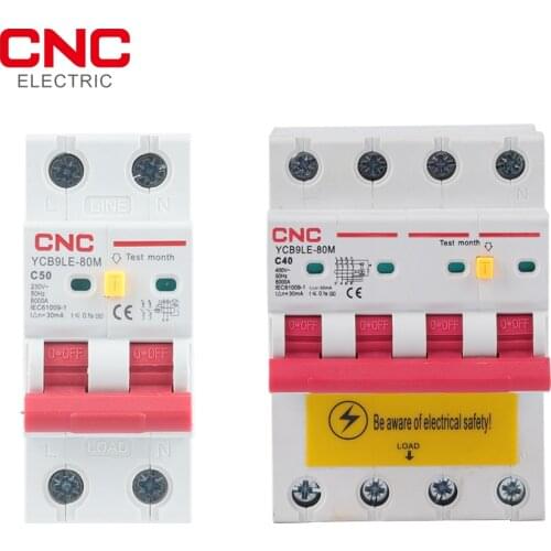 CNC 2P 4P 230V RCBO MCB 30mA Residual Current Circuit Breaker With Over Current And Leakage Protection 6-63A YCB6HLN-63 PLUS