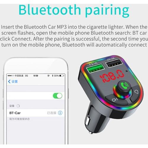 Car Wireless Bluetooth V5.0 FM Transmitter Fast Charge Kit Support TF Card