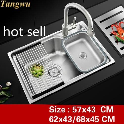 Free shipping Standard household kitchen single trough sink food grade 304 stainless steel hot sell 570x420/620x430/680x450 MM
