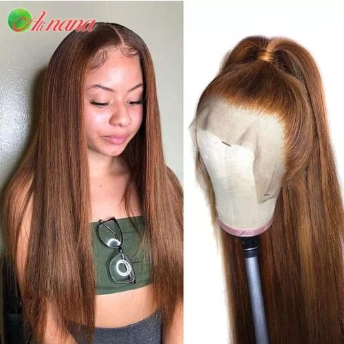 Brazilian Orange Brown Colored Straight Lace Front Wig Pre-Plucked Human Hair Wigs For Women Long Lace Part Wig 180% Density