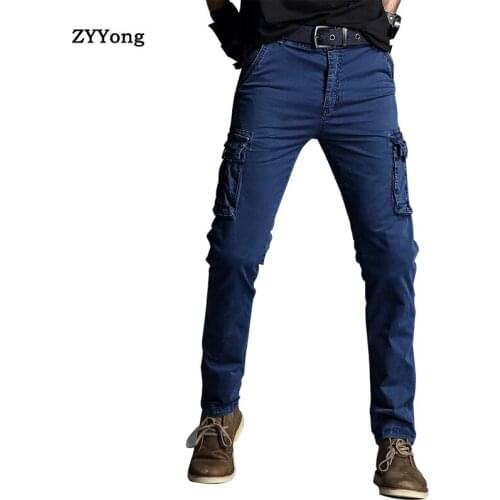 2020 New High Quality Khaki Casual Pants Men Cotton Military Joggers Cargo Pants Multi-Pocket Fashions Black Army Trousers