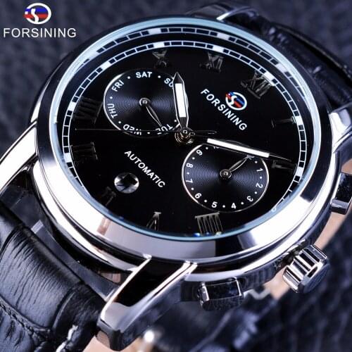 Forsining Two Eyes Calendar Display 2017 Fashion Design Genuine Leather Strap Men Watches Top Brand Luxury Automatic Wrist Watch