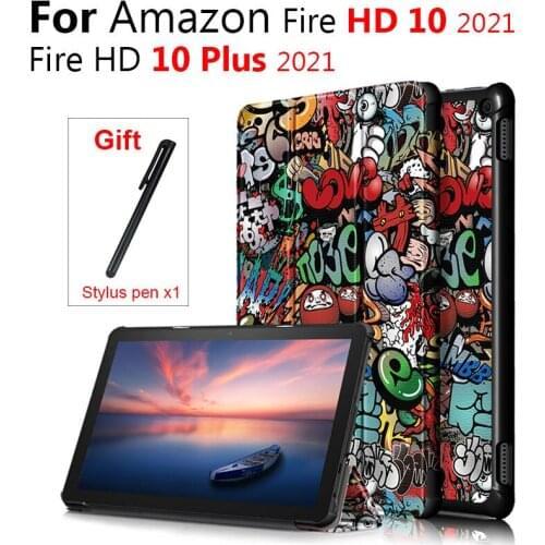 Case Cover For Kin-dle Fire HD10/HD10 Plus 2021 10 inch Tablet Pc Stand Pu Leather Case Leather Shockproof
