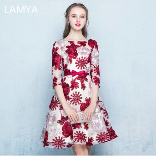 LAMYA Cheap Short Ball Gown Evening Dress Prom Party Dresses Women Plus Size Evening Gown Half With Bow Sleeve Robe De Soiree