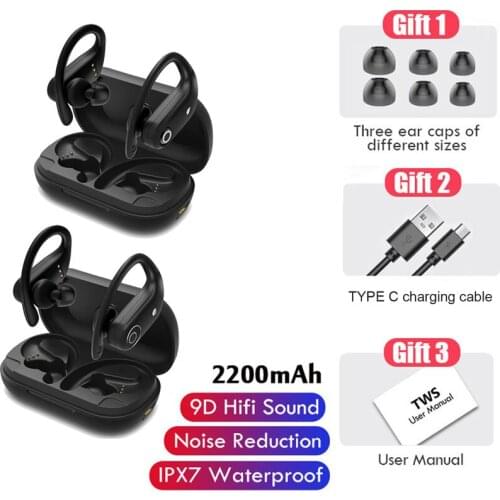 Dual-Mic Noise-Cancelling Bluetooth-Compitible Headset Waterproof Ear-Mounted Base Power Supply Wireless with Charging Case