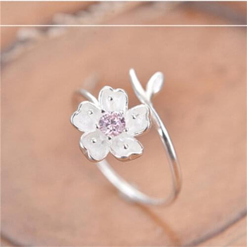 Elegant Sakura Princess Rings Sakura Branches Shell Flowers Open Ring Charming Cherry Blossom Adjustable Rings Womens Jewelry