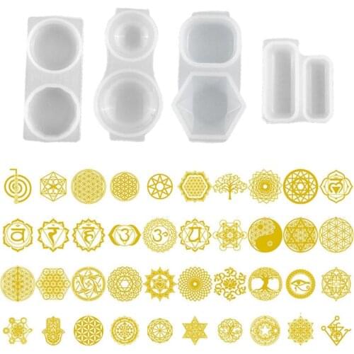 44PCS Faceted Round Orgonite Resin Pendant Mold Orgone Silicone Resin Mold with Copper Orgonite Stickers Epoxy Resin Art Craft