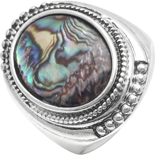 Hainon Big Vintage Princess Women New Zealand Abalone Shell Ring Charm Party Ring For Love Silver Color Jewelry Female
