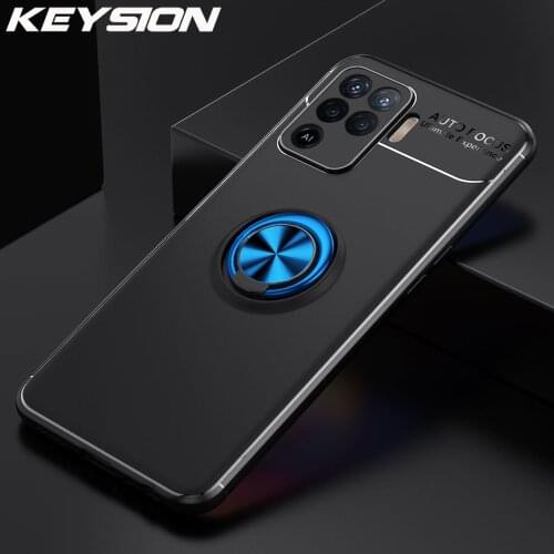 KEYSION Shockproof Phone Case for OPPO A94 Soft Silicone Metal Ring Stand Phone back cover for OPPO F19 Pro F19 Pro+ Plus 5G