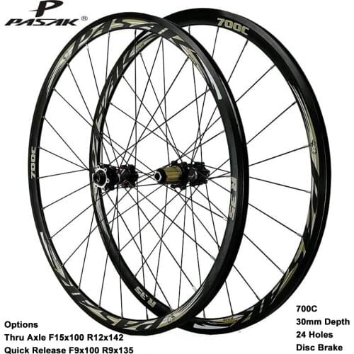 Pasak Road Bike 700c Wheelset 30mm Rim 24 Holes Disc Brake Direct Pull Thru Axle 15*100mm 12*142mm Quick Release 9*100mm 9*135mm