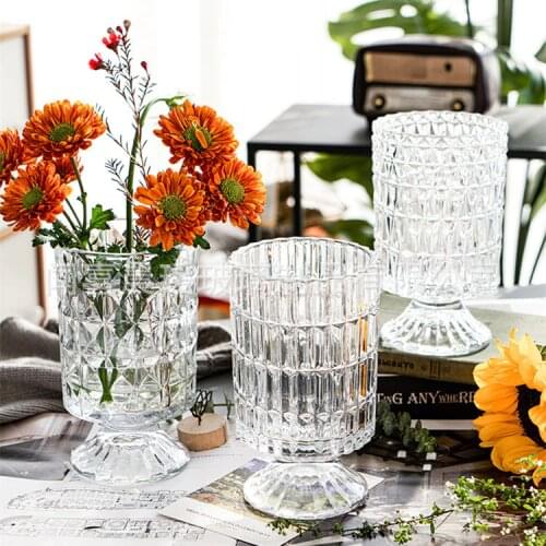 Creative Table Lamp Style Glass Vase Transparent Light Luxury Vase INS Water Planting Flower Arrangement Tabletop Flower Bottle