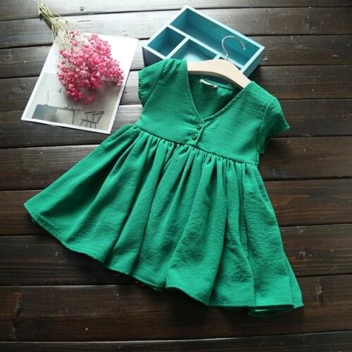 2-8Y Toddler Kids Baby Girl Summer Dress Long Sleeve Solid Linen Party Casual Cute Bowknot Dress Clothes