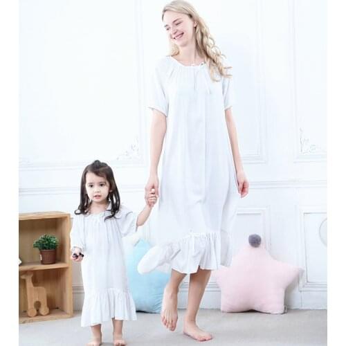 Summer Short-Sleeved Mother And Daughter Wear Big Children Cotton Version Cool Breathable Princess Nightgown Leisure Nightdress