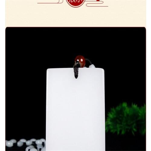Hot selling natural hand-carved Hetian white jade Square /Necklace pendant fashion Accessories Men Women Luck Gifts Amulet for