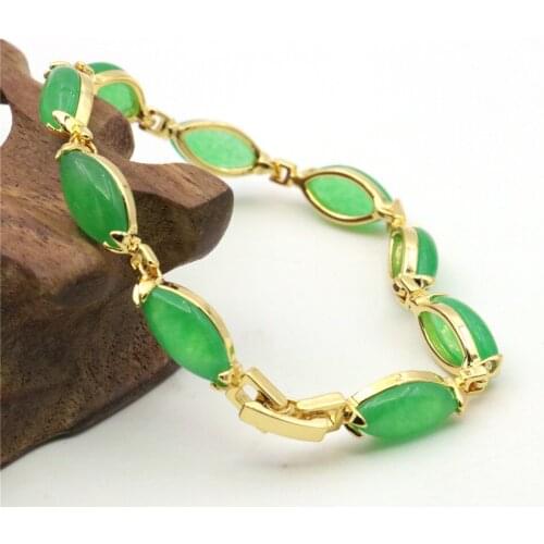 Cute/Romantic Natural Stone Green Jades Chalcedony Geometry Beaded Bracelet Bangle Link Chain Women Jewelry Gifts 7.5inch Y1095