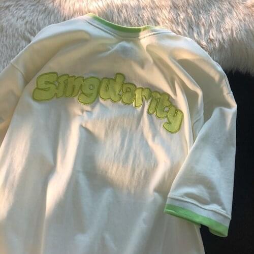 Fashion Letter Embroidery Women Summer Mid-Length Short-Sleeved T-shirt Clothes Women Plus Size Cotton Top