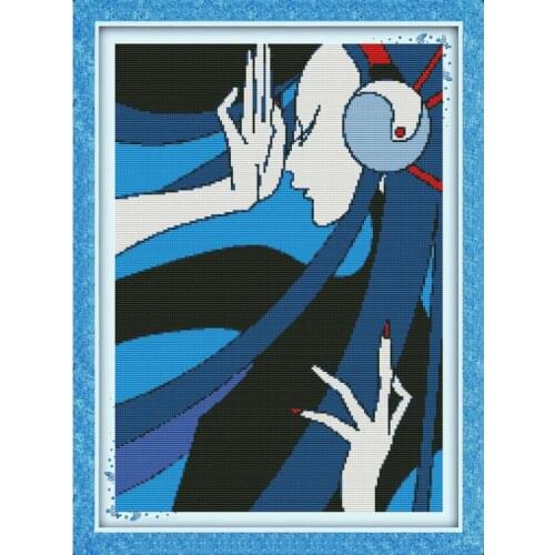 Fashion Girl Cross Stitch Kits Joy Sunday Portrait Painting 11CT 14CT Cross Stitch Sets DMS Printed Pattern DIY Embroidery Sets