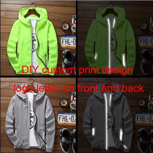 Mens Trench Reflective Jacket DIY Custom Design Logo Windbreaker Zipper Jackets Coat Sunscreen Quick-Dry Jacket Plus Size 7XL