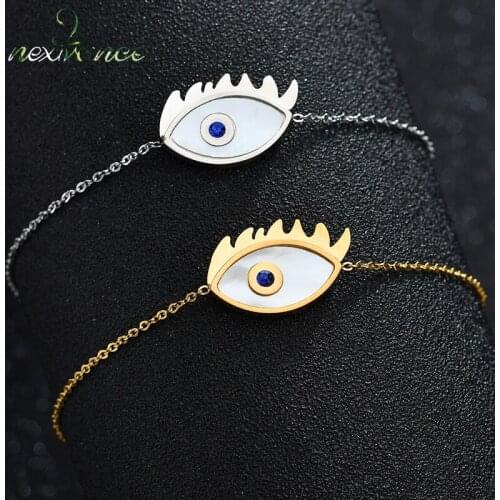 Nextvance Blue Zirconia Evil Eye Bracelet Shell Turkish Eye Charm Bracelets for Women Men Gift Pulseras Hombre