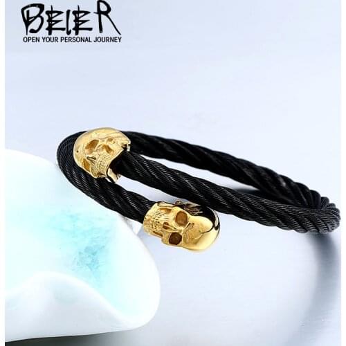 2016 New Cool Punk Skull Bracelet For Man 316 Stainless Steel love Bangle Mans High Quality Jewelry free shipping BRG-016