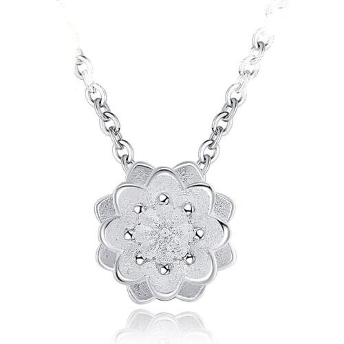 Charm Beautiful Accessories Women Classical 925 Sterling Silver Pendants 3D Lotus Design Girls Necklace
