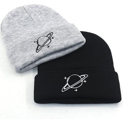 Autumn winter warm beanies new men women fashion knitted beanie hat planet embroidery cotton soft hip hop ski cap