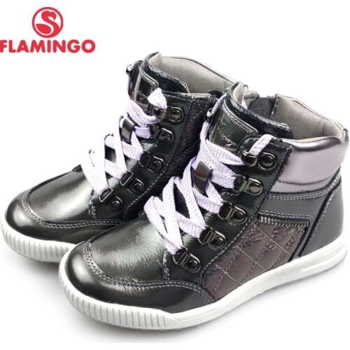 FLAMINGO Autumn Bright Leather Anti-slip Warm Boots High Quality Kids Brand Girls Shoes Size 27-32 free shipping 82B-XY-1003