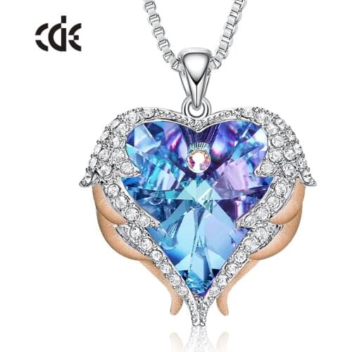 CDE Fashion Angel Wings Heart Shape Pendant Necklace with Purple Crystal for Women Fashion Jewelry Valentines Day Gifts