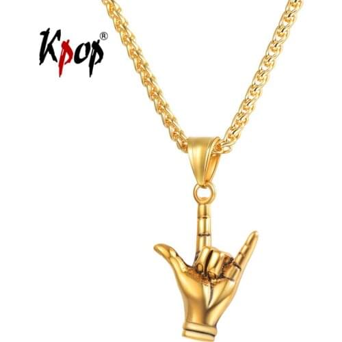 Kpop Hand Love Gesture Necklace Unisex Jewelry Stainless Steel Gold Color Love Sign Pendant Rock Punk Necklace Men P3236