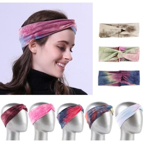 Spring and Summer boho style new elastic sports hair band ladies tie dye cross wide-brimmed headband headdress