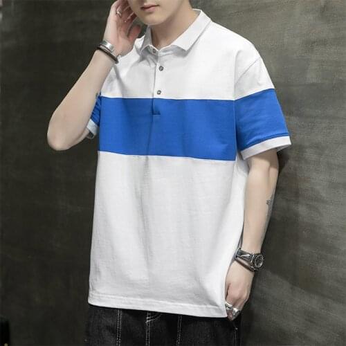 Polo Shirt Men Short Sleeve Summer Thin Cotton Striped Loose Button Turn-Down Top Large Size 3XL Casual Breathable Tee MA076