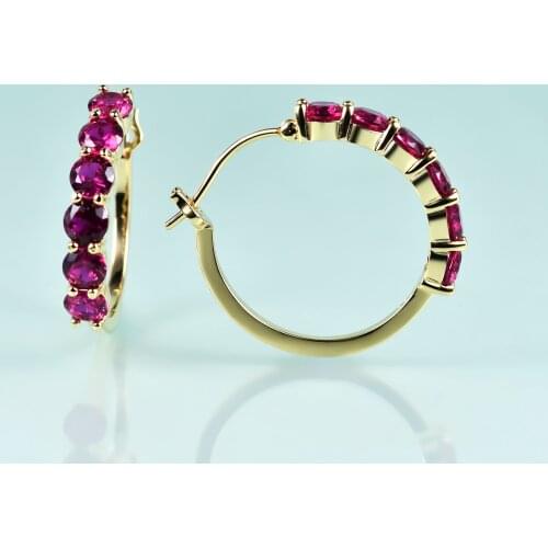 GEMS BEAUTY 14K Gold Filling Sterling Silver C Hoop Earrings For Women 2021 Round Lab Ruby Handmade Hoop Earrings