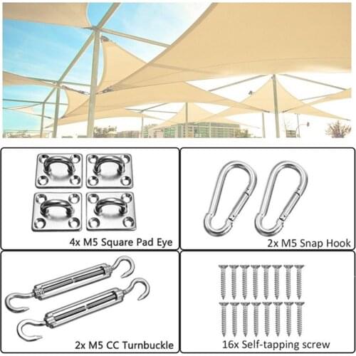 Sun Shade Sail Canopy Accessory 304 Stainless Steel Hardware Kit Turnbuckle Pad Eye Carabiner Clip Hook Screws Silver