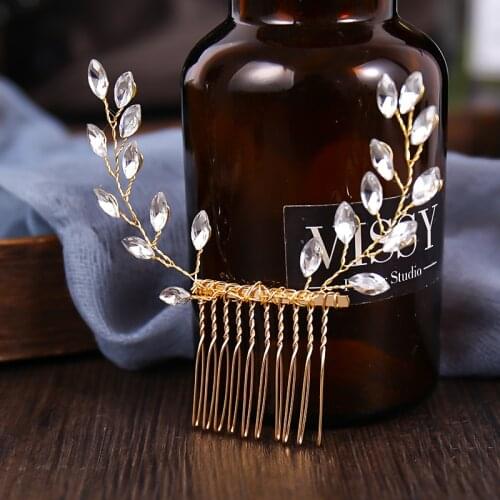 Bride Wedding Gold Rhinestones Hair Comb Hair Accessories with Crystal Bridal Side Combs Headpiece for Women Jewelry