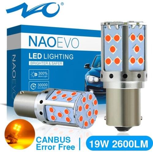 NAO PY21W LED Canbus No Hyper Flash 19W 2600Lm P21W BA15S BAU15S 1156 Car led Light 3030 Amber White DRL Auto Turn Signal Lamp