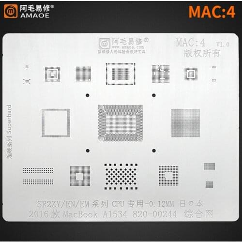 Amaoe MAC4 BGA Stencil For Macbook 2016 A1534 820-00244 SR2ZY/EN/EM CPU/RAM WIFI POWER PM NAND Chip IC Tin Plant Net Steel Mesh
