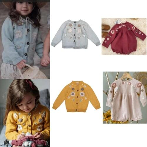 Baby Girls Knitted Rompers 2021 SS Spring SB Brand Toddlers Sweaters Long Sleeve Cotton Cardigan Top Cute Kid Outwear Clothes
